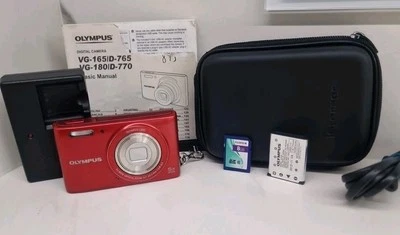 Olympus Digital Camera VG-180 16.0MP Red with Manuals + Charger + 8GB SD  + Case - Image 1 of 4