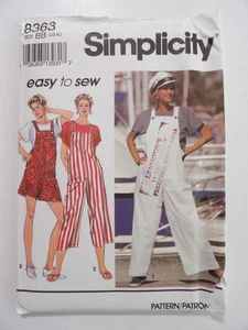 Simplicity 3363 Misses' Overalls in 3 Lengths & Top Sizes 18-24 Uncut Pattern - Picture 1 of 3