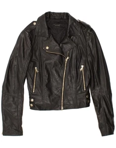 TWIN-SET Womens Biker Leather Jacket UK 6 XS Black Leather BZ91 - Picture 1 of 4