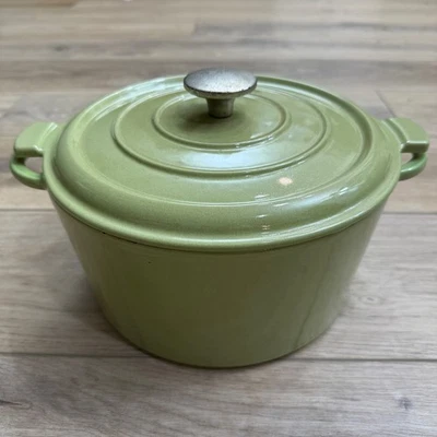 Vintage Cast Iron Dutch Oven 5 Qt Sage Avocado Green French Enamelware Round - Image 1 of 4