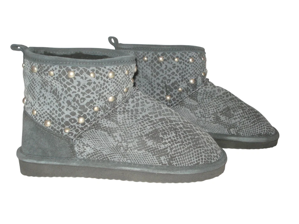 Victoria Secret ROSA Piel Forrada Mukluk Botines Cortos Cuero Gris Piel de Serpiente Foto 1 de 4