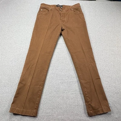 Pantalones Kiton Napoli 5 Bolsillos Para Hombre 54 (38W) Algodón Marrón Hecho en Italia Lujo Des Foto 1 de 4