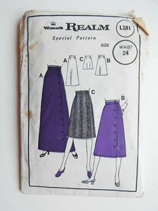 Woman's Realm  L281 sewing pattern 3 Skirts with side buttons Waist 24 USED VG  - Picture 1 of 2