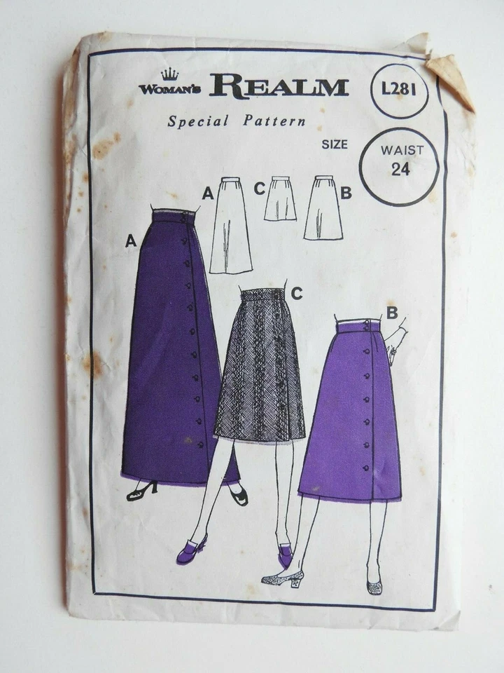 Woman's Realm  L281 sewing pattern 3 Skirts with side buttons Waist 24 USED VG  - Image 1 of 2