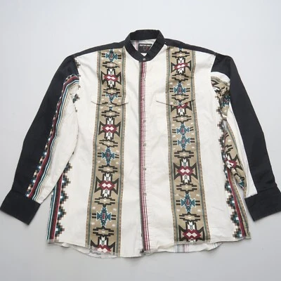 Camisa De Colección Frontier Serie Abotonada Cuello Banda Para Hombres Grande Tribal Azteca Occidental Foto 1 de 4