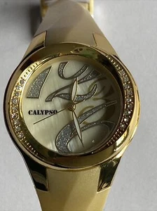 Women’s Calypso Gold Tone Yellow Band Rubber Wristwatch - Picture 1 of 7