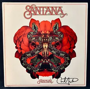 SANTANA~Portada de álbum FESTIVAL firmada por Carlos Santana~Vinilo casi nuevo~Guitar Hero - Imagen 1 de 5
