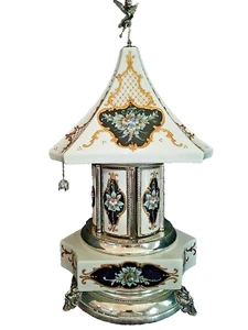 Vintage Musical Mechanical Enameled and painted Porcelain Silverplate cabinet. - Picture 1 of 12