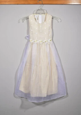 Bonnie Jean Yellow Gingham Sheer Long Formal Easter Flower Girl Dress Sz 8 - Image 1 of 3