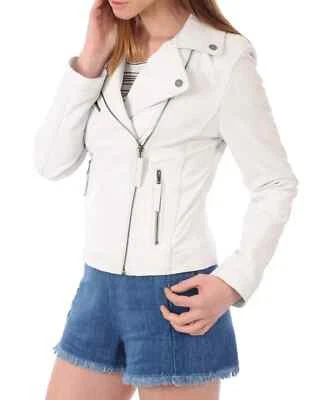 TOP New Women's White Leather Jacket 100% Soft Sheepskin Style Slim Fit jacket - Image 1 of 3