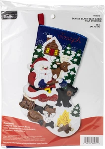 Bucilla Felt Stocking Applique Kit 18" Long-Santa's Black Bear Cabin - Picture 1 of 1