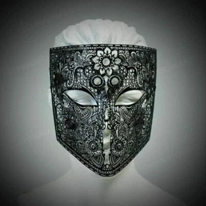 Luxury Fancy Black Bauta Light Filigree Metal Venetian Masquerade Mask - Picture 1 of 2