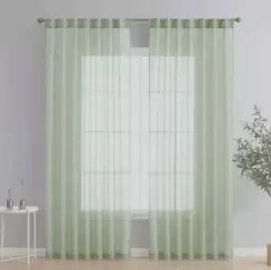 JCP LIZETTE PINCH PLEAT SHEER CURTAIN PANEL PAIR SILVER SAGE 144"X 95" NEW - Picture 1 of 3