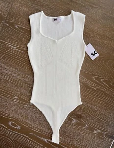 $38 NWT SO Juniors White Slvless Knit Thong Bodysuit WARDROBE ESSENTIAL! Sz M - Picture 1 of 17