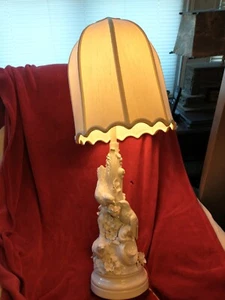 Large White Table Lamp w/shade , applied birds and flowers, 3' tall, working - Picture 1 of 13