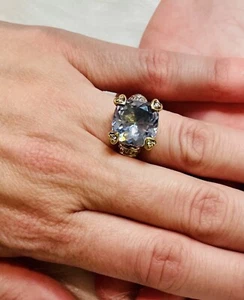 Judith Ripka Fontaine Ring, Sterling Silver,18K Gold &Dias w/Blue Quartz Size 6 - Picture 1 of 5