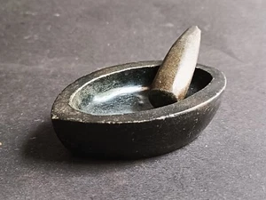 Old Vintage Rare Handmade Black Stone Small Mortar & Pestle For Spice Kharal - Picture 1 of 22