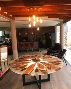 Custom Made Epoxy Resin Dining Table Top Handmade Furniture Acacia Wooden Decor - Picture 1 of 5