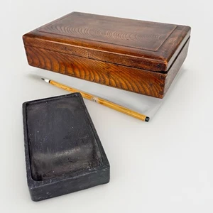 Antique Japanese Meiji Era c1870's Wood Suzuribako Box Calligraphy W Inkstone - Picture 1 of 21
