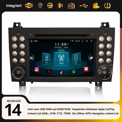 Android 14 Autoradio Mercedes SLK-Klasse R171 W171 Navi 64GB 8-Kern CarPlay DAB+ - Bild 1 von 4