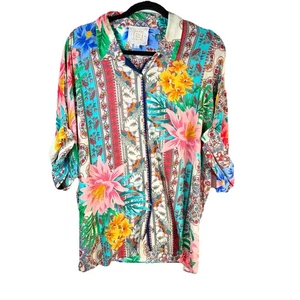Johnny Was Jade Clover Floral Button Down Shirt Size XL  EUC - Picture 1 of 4
