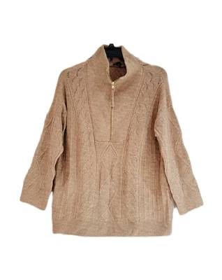 Suéter Pullover Talbots Para Mujer Beige Caramelo 1/4 Cremallera Talla Grande 1X Foto 1 de 4
