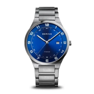 Bering Time - Mens Titanium Brushed Silver Watch w/ Blue Dial - 15139-707 - Picture 1 of 8