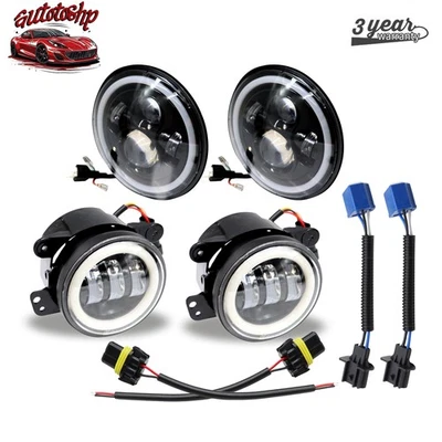 7" Halo LED Headlight DRL& 4"INCH Fog Lights Combo Kit For Hummer H2 H3T 2006~10 Foto 1 de 4