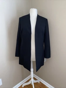 Blazer Kasper nero lungo senza colletto aperto davanti foderato tasche taglia 16 - Foto 1 di 10