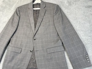 Perry Ellis Portfolio Blazer Mens 42R Gray Windowpane Slim Fit Sport Coat Jacket - Picture 1 of 14