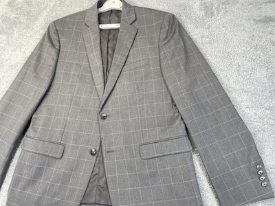 Perry Ellis Portfolio Blazer Mens 42R Gray Windowpane Slim Fit Sport Coat Jacket - Image 1 of 4