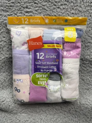 Paquete de 12 calzoncillos Hanes para niñas talla 8 de algodón sin etiquetas transpirables sin montar suaves Foto 1 de 4