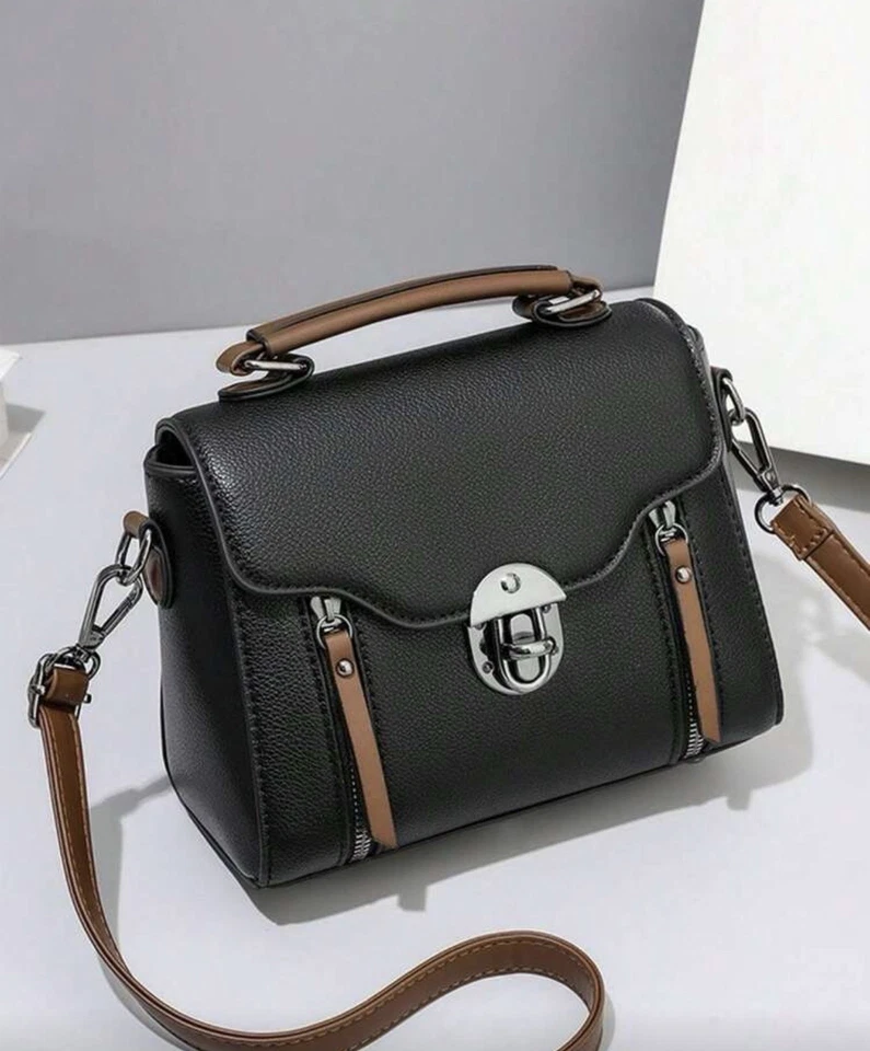 Bolso Bandolera Candado Cuero Vegano Negro Mango Superior Y2K Boho 2025 Tendencia Foto 1 de 4