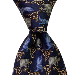 Corbata FABERGE Hombre 100% Seda Diseñador EE. UU. ELEFANTES des.n. 126 azul/gris usado en excelente estado - Imagen 1 de 3