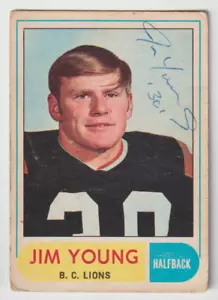 Jim Young 1968 O Pee Chee CFL # 120 AUTOGRAFO BC British Columbia LIONS - Foto 1 di 2