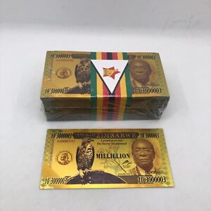 100pcs Zimbabwe MILLILLION 3000003 zero dollars Gold Banknote For Nice Gift