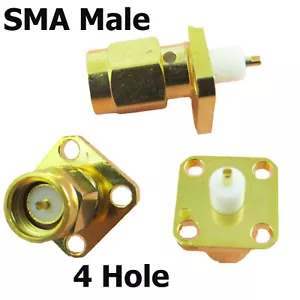 SMA Male Plug Chassis Panel Mount 4 Hole Panel Flange Solder Connector Adapter - Picture 1 of 3