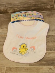 Neu mit Etikett Vintage 2000 elegantes Kinder-Baby-Lätzchen I Love Mommy Ente selbstschließend - Bild 1 von 6