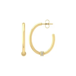 14k Yellow Gold Lab Grown Diamond Fashion Hoop Earrings Holiday Gift - Picture 1 of 5