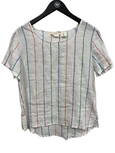 Christian Siriano New York Linen Blouse Womens S Short Sleeve Multicolor Stripe - Picture 1 of 6