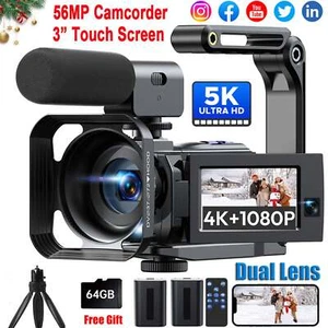 Camcorder 5K Video Camera Dual Lens 56MP WiFi Vlogging YouTube/Camera 16X Zoom - Picture 1 of 12