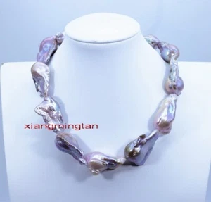 5A RARE NATURAL 17" 30mm south sea baroque Keshi pink gold purple pearl necklace - Picture 1 of 6