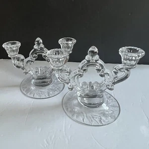 Pair Vintage Cambridge Rose Point 2 light Candle Holders - Picture 1 of 15