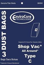 Shop Vac All Around Type C Vacuum Bags 3 Pack, 3 Gallon Bags
