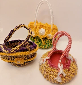 3 Pc Crochet Purses for 11" to 18" Tall Dolls. Handmade - OOK NEW - Imagen 1 de 4