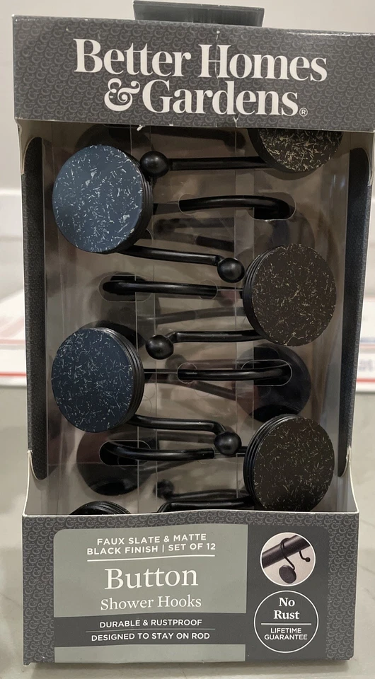 Better Homes & Gardens 12-Piece Faux Slate & MatteBlack Shower Curtain Hooks Set - Image 1 of 1