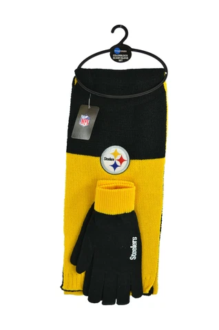 New 3PC NFL Pittsburgh Steelers Colorblock Scarf & Glove Gift Set Cover
