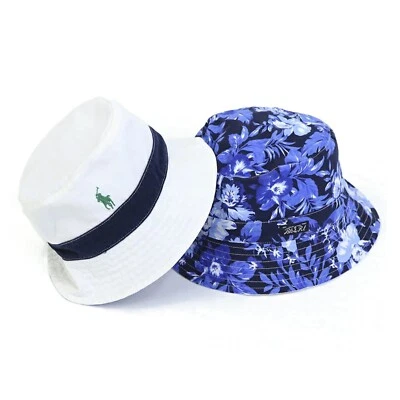 **MINOR DEFECT** Polo Ralph Lauren Reverse Safari Hat - Navy Floral & Wht - L/XL - Image 1 of 4