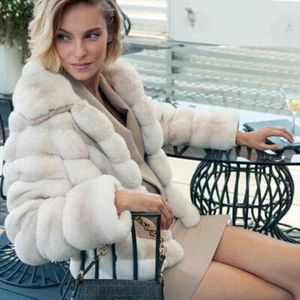 Winter Chinchilla Outwear Women Real Rex Rabbit Fur Coat Warm Thick Jacket Lapel - Picture 1 of 4