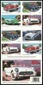 Scott 3935b, the 2005 $7.40 Sporty Cars of the 50's Double Sided Booklet Pane - Picture 1 of 2